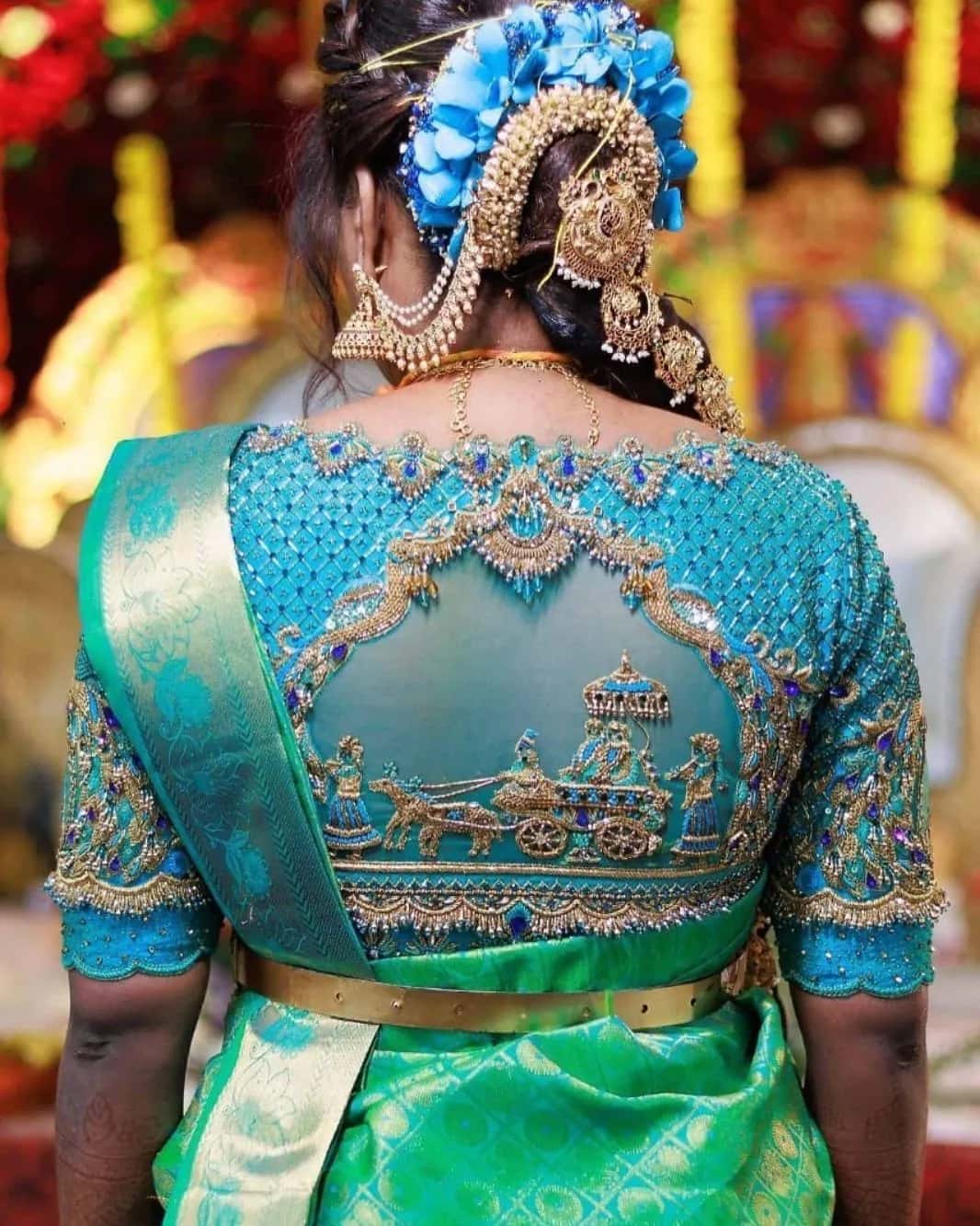 Detailed bridal blouse embroidery by Jodi Studio