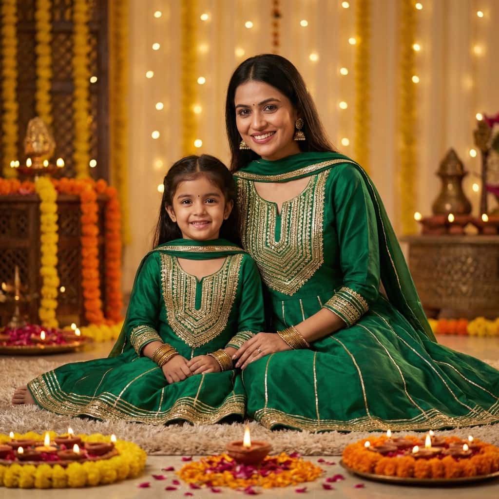 Emerald green matching outfits for mom and daughter by Jodi Studio