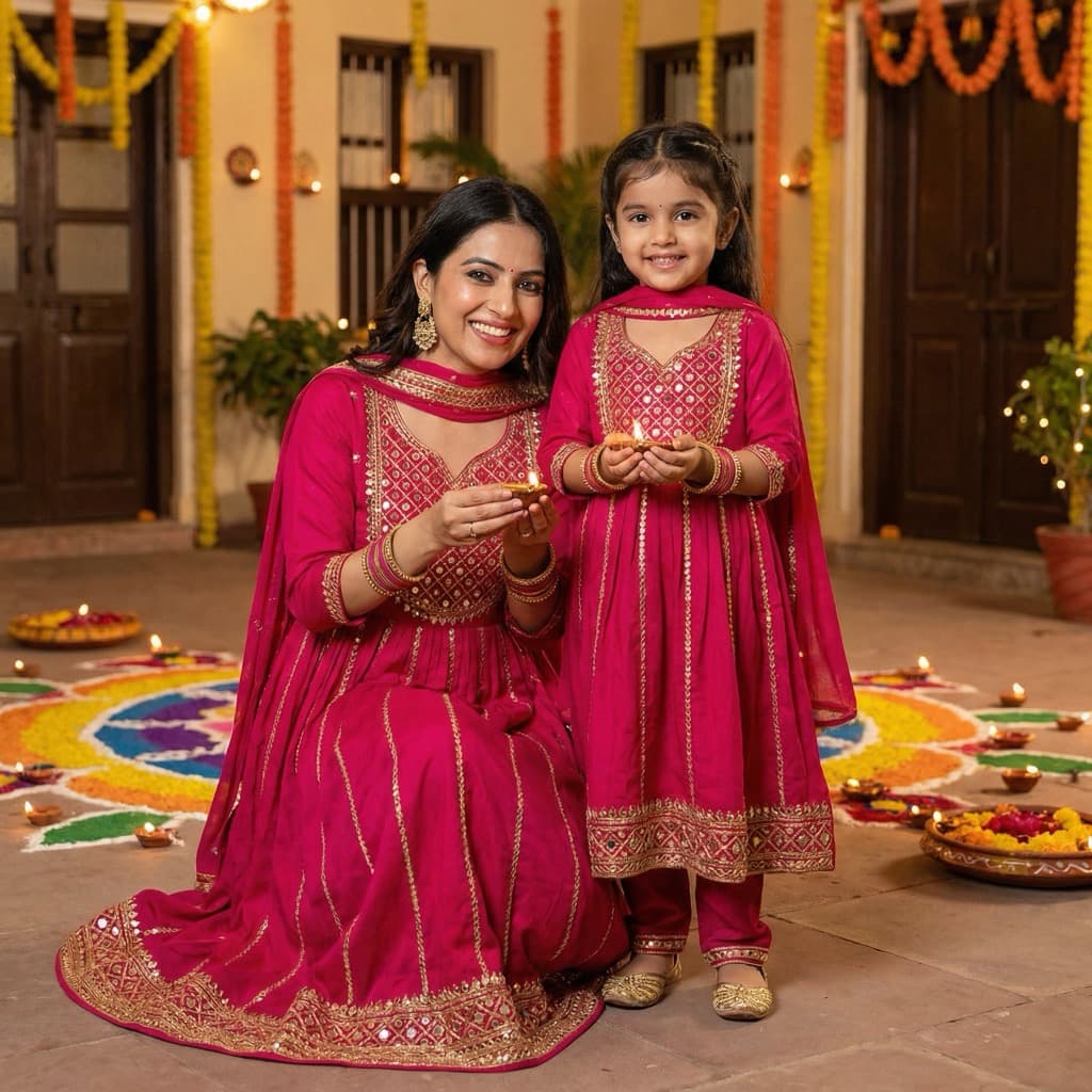 Mom and daughter matching festival Anarkali suits