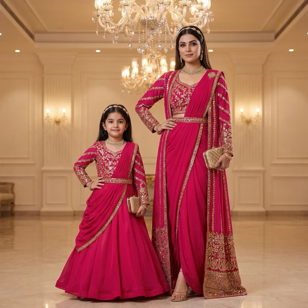 Mom and daughter matching party outfits